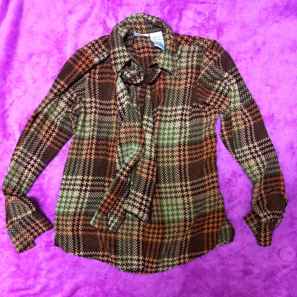 Vintage WHITE STAG houndstooth bow blouse